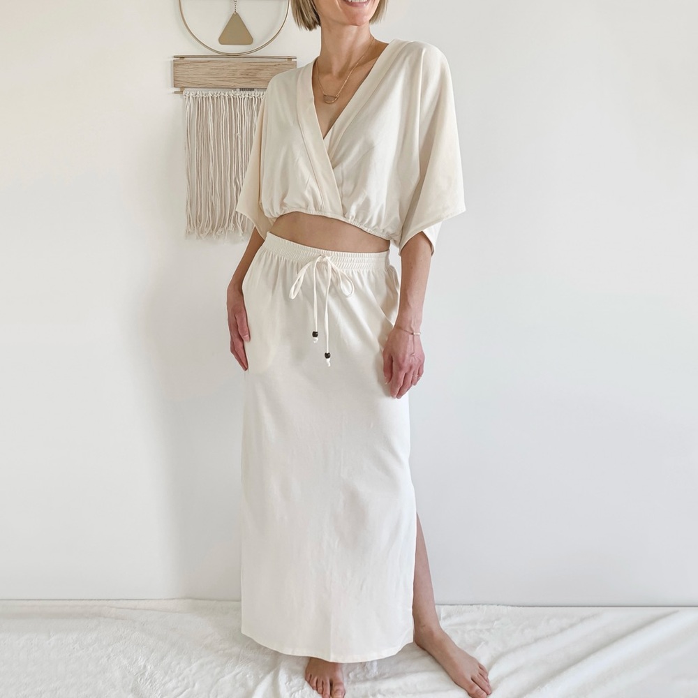 Organic Cotton + Hemp Cream Skirt With Side Slit. Sizes Small and Medium